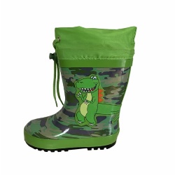 Kids Green Dino Camo rubber boot