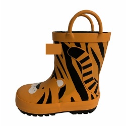 Kids orange tiger rubber rain boot