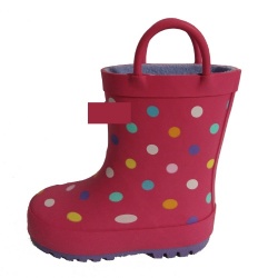 Girls' pink dot rubber rain boot