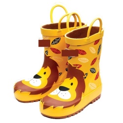 Kids yellow lion rubber rain boot with handle