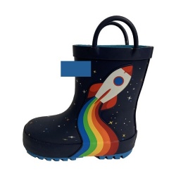 Kids navy rocket rubber rain boot with handle