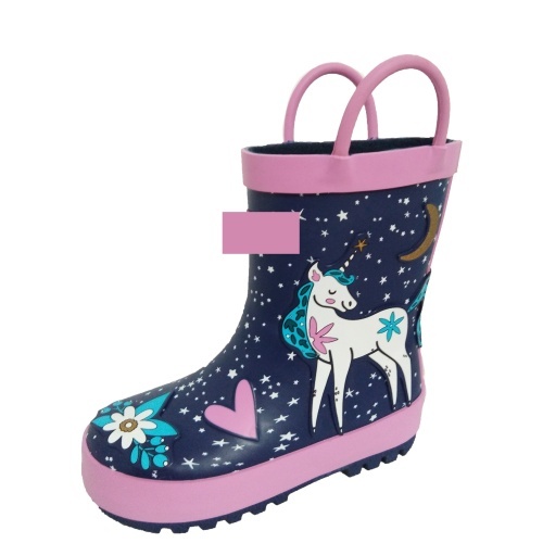 Little Surprise Box, Pink Flying Unicorn Rubber Rain Gumboots for Kids
