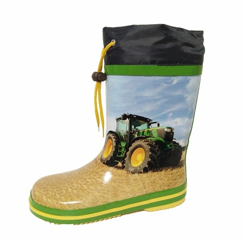 Kids picture printing rubber rain boot with cuff