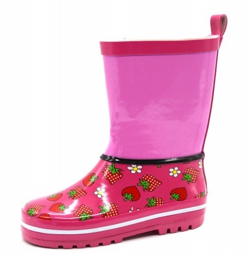 Kids wholesale pink strawberry rubber rain boot welly