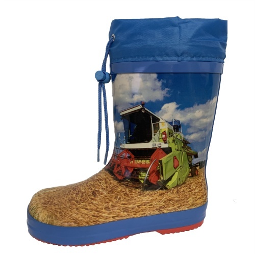 Kids tractor rubber rain boot with cuff