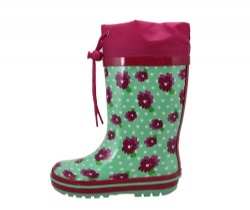 Kids newest green flower rubber rain boot welly