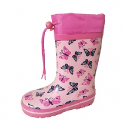 Kids wholesale colorful butterfly rubber rain boot welly with cuff
